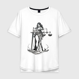 Мужская футболка хлопок Oversize с принтом Фемида светлая в Тюмени, 100% хлопок | свободный крой, круглый ворот, “спинка” длиннее передней части | богиня | весы | меч | правосудие | фемида