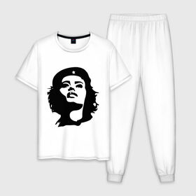 Мужская пижама хлопок с принтом Че Гевара девушка в Тюмени, 100% хлопок | брюки и футболка прямого кроя, без карманов, на брюках мягкая резинка на поясе и по низу штанин
 | Тематика изображения на принте: вождь | девушка | звезда | революция | че гевара