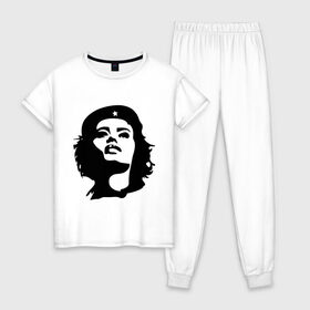 Женская пижама хлопок с принтом Че Гевара девушка в Тюмени, 100% хлопок | брюки и футболка прямого кроя, без карманов, на брюках мягкая резинка на поясе и по низу штанин | вождь | девушка | звезда | революция | че гевара