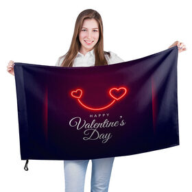 Флаг 3D с принтом Happy Valentines Day в Тюмени, 100% полиэстер | плотность ткани — 95 г/м2, размер — 67 х 109 см. Принт наносится с одной стороны | Тематика изображения на принте: 