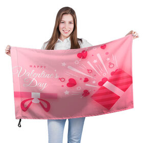 Флаг 3D с принтом Happy Valentines Day в Тюмени, 100% полиэстер | плотность ткани — 95 г/м2, размер — 67 х 109 см. Принт наносится с одной стороны | Тематика изображения на принте: 