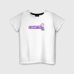 Детская футболка хлопок с принтом Brawl STARS (COLETTE) в Тюмени, 100% хлопок | круглый вырез горловины, полуприлегающий силуэт, длина до линии бедер | brawl | colette | leon | moba | stars | supercell | арт | игра | коллаж | паттерн