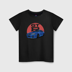 Детская футболка хлопок с принтом Nissan GT-R 34 в Тюмени, 100% хлопок | круглый вырез горловины, полуприлегающий силуэт, длина до линии бедер | drift | gt r 34 | nissan gtr | r34 | skyline