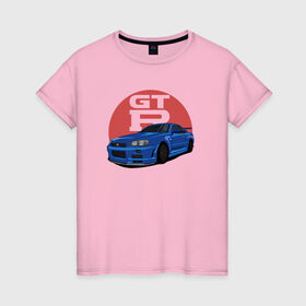 Женская футболка хлопок с принтом Nissan GT-R 34 в Тюмени, 100% хлопок | прямой крой, круглый вырез горловины, длина до линии бедер, слегка спущенное плечо | drift | gt r 34 | nissan gtr | r34 | skyline