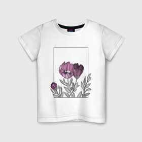 Детская футболка хлопок с принтом Цветы с тонкими линиями в Тюмени, 100% хлопок | круглый вырез горловины, полуприлегающий силуэт, длина до линии бедер | графика | линии | рамка | растение | ртуть | цветы