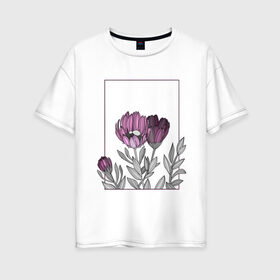 Женская футболка хлопок Oversize с принтом Цветы с тонкими линиями в Тюмени, 100% хлопок | свободный крой, круглый ворот, спущенный рукав, длина до линии бедер
 | графика | линии | рамка | растение | ртуть | цветы