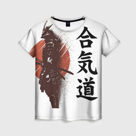 Женская футболка 3D с принтом Один в поле- воин в Тюмени, 100% полиэфир ( синтетическое хлопкоподобное полотно) | прямой крой, круглый вырез горловины, длина до линии бедер | воин | катана | китай | китайские знаки | меч | самурай | солнце | японские знаки