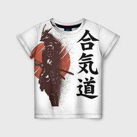 Детская футболка 3D с принтом Один в поле- воин в Тюмени, 100% гипоаллергенный полиэфир | прямой крой, круглый вырез горловины, длина до линии бедер, чуть спущенное плечо, ткань немного тянется | Тематика изображения на принте: воин | катана | китай | китайские знаки | меч | самурай | солнце | японские знаки