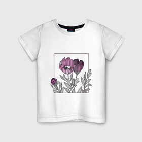 Детская футболка хлопок с принтом Цветы в рамке в Тюмени, 100% хлопок | круглый вырез горловины, полуприлегающий силуэт, длина до линии бедер | графика | линии | рамка | растение | ртуть | цветы