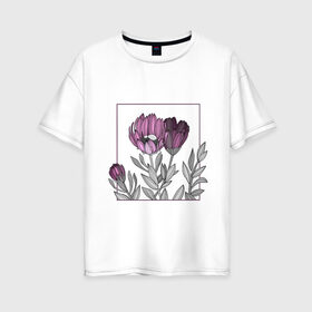 Женская футболка хлопок Oversize с принтом Цветы в рамке в Тюмени, 100% хлопок | свободный крой, круглый ворот, спущенный рукав, длина до линии бедер
 | графика | линии | рамка | растение | ртуть | цветы