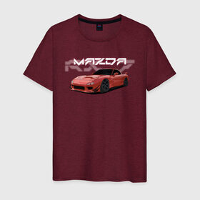 Мужская футболка хлопок с принтом Mazda RX-7 в Тюмени, 100% хлопок | прямой крой, круглый вырез горловины, длина до линии бедер, слегка спущенное плечо. | drift | mazda | mazda rx7 | rotary | rx 7 | stance