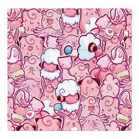 Магнитный плакат 3Х3 с принтом Розовое собрание в Тюмени, Полимерный материал с магнитным слоем | 9 деталей размером 9*9 см | pokemon | pokemon go | арт | мью | мью ту | покемон | покемоны | рисунок | розовые покемоны | розовый покемон