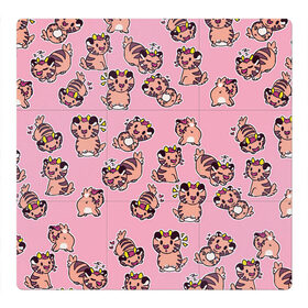 Магнитный плакат 3Х3 с принтом Милые тигрята в Тюмени, Полимерный материал с магнитным слоем | 9 деталей размером 9*9 см | pokemon | pokemon go | арт | покемон | покемоны | рисунок | розовый | тигр | тигрёнок | тигрята