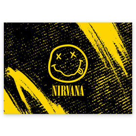 Поздравительная открытка с принтом NIRVANA / НИРВАНА в Тюмени, 100% бумага | плотность бумаги 280 г/м2, матовая, на обратной стороне линовка и место для марки
 | band | cobain | face | kurt | logo | music | nirvana | rock | rocknroll | группа | кобейн | курт | лого | логотип | музыка | музыкальная | нирвана | рожица | рок | рокнролл | символ
