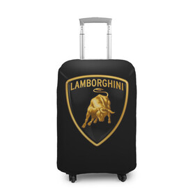 Чехол для чемодана 3D с принтом Lamborghini  в Тюмени, 86% полиэфир, 14% спандекс | двустороннее нанесение принта, прорези для ручек и колес | bull | gold lamborghini sign | lamborghini | lamborghini lettering | lamborghini print | lamborghini sign | бык | знак ламборджини | золотой знак ламборджини | ламборджини | надпись ламборджини | принт ламборджини