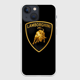 Чехол для iPhone 13 mini с принтом Lamborghini в Тюмени,  |  | bull | gold lamborghini sign | lamborghini | lamborghini lettering | lamborghini print | lamborghini sign | бык | знак ламборджини | золотой знак ламборджини | ламборджини | надпись ламборджини | принт ламборджини