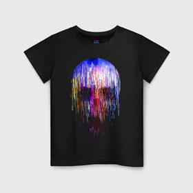 Детская футболка хлопок с принтом Skull illusion в Тюмени, 100% хлопок | круглый вырез горловины, полуприлегающий силуэт, длина до линии бедер | color | glitch | neon | paint | skull | vanguard | авангард | глитч | краска | неон | цвет | череп