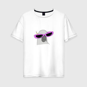 Женская футболка хлопок Oversize с принтом Попугай в очках в Тюмени, 100% хлопок | свободный крой, круглый ворот, спущенный рукав, длина до линии бедер
 | mem | мем | мультяшный | персонаж | попугай в очках | прикол | птица | рисунок | смешной попугай | юмор