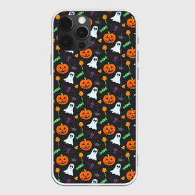 Чехол для iPhone 12 Pro Max с принтом Праздничный хэллоуин в Тюмени, Силикон |  | арт | белое | джек | зеленый | конфеты | оранжевые | привидение | рисунок | светильник джека | свеча | сладкое | тёмное | тыква | тыквы | фиолетовое | фонарь джека | хэллоуин