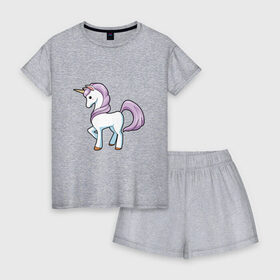 Женская пижама с шортиками хлопок с принтом Unicorn 20-0 в Тюмени, 100% хлопок | футболка прямого кроя, шорты свободные с широкой мягкой резинкой | animal | единорог | животные | звери