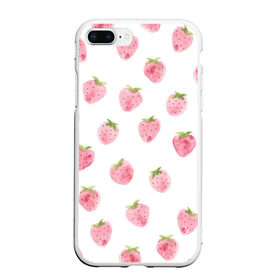 Чехол для iPhone 7Plus/8 Plus матовый с принтом Нежная клубника в Тюмени, Силикон | Область печати: задняя сторона чехла, без боковых панелей | арт | белый | зеленый | клубника | листья | рисунок | розовый | розовый рисунок | фрукт | фрукты | штамп | ягода | ягоды