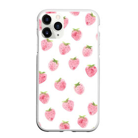 Чехол для iPhone 11 Pro Max матовый с принтом Нежная клубника в Тюмени, Силикон |  | арт | белый | зеленый | клубника | листья | рисунок | розовый | розовый рисунок | фрукт | фрукты | штамп | ягода | ягоды