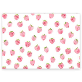 Поздравительная открытка с принтом Нежная клубника в Тюмени, 100% бумага | плотность бумаги 280 г/м2, матовая, на обратной стороне линовка и место для марки
 | Тематика изображения на принте: арт | белый | зеленый | клубника | листья | рисунок | розовый | розовый рисунок | фрукт | фрукты | штамп | ягода | ягоды