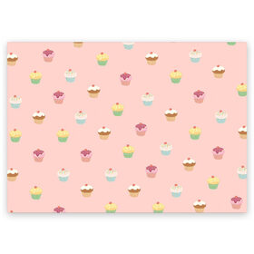 Поздравительная открытка с принтом Кексики в Тюмени, 100% бумага | плотность бумаги 280 г/м2, матовая, на обратной стороне линовка и место для марки
 | арт | выпечка | глазурь | еда | кекс | кексики | кексы | начинка | нежные цвета | рисунок | розовый | сладости | сладость