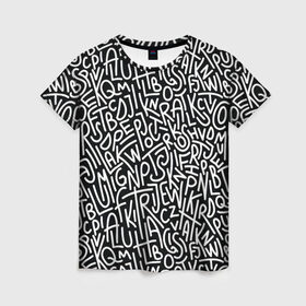 Женская футболка 3D с принтом АНГЛИЙСКИЕ БУКВЫ в Тюмени, 100% полиэфир ( синтетическое хлопкоподобное полотно) | прямой крой, круглый вырез горловины, длина до линии бедер | books | english | words | алфавит | английский | буквы | граффити | калиграфия | надписи | паттерн | текстуры