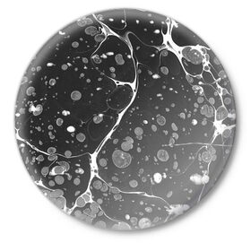Значок с принтом Черный Мрамор в Тюмени,  металл | круглая форма, металлическая застежка в виде булавки | абстракция | минимализм | мрамор | рисунок | черный мрамор