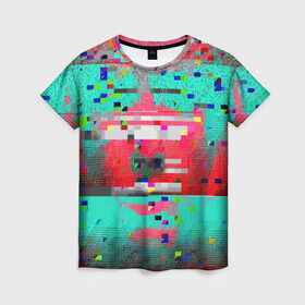Женская футболка 3D с принтом Glitch в Тюмени, 100% полиэфир ( синтетическое хлопкоподобное полотно) | прямой крой, круглый вырез горловины, длина до линии бедер | abstraction | glitch | neon | vanguard | абстракция | авангард | глитч | неон