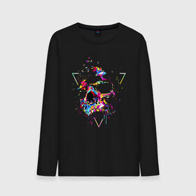 Мужской лонгслив хлопок с принтом Skull в Тюмени, 100% хлопок |  | bird | blot | color | neon | paint | skull | triangle | клякса | краска | неон | птица | треугольник | цвет | череп