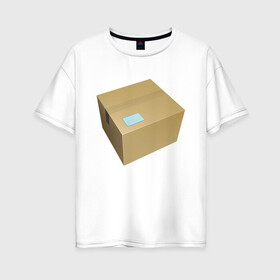 Женская футболка хлопок Oversize с принтом Посылка в Тюмени, 100% хлопок | свободный крой, круглый ворот, спущенный рукав, длина до линии бедер
 | box | картон | картонные | картонный | коробка | коробки | коробочка | посылка | посылки | посылочка | почта