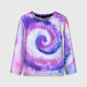 Детский лонгслив 3D с принтом TIE-DYE PURPLE в Тюмени, 100% полиэстер | длинные рукава, круглый вырез горловины, полуприлегающий силуэт
 | dye | multicolor | tie | trend | акварель | брызги | градиент | дай | колор | краски | красочная | мульти | потёки | пятна | радуга | радужная | тай | тайдай | текстура | тренд | хиппи