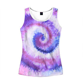 Женская майка 3D с принтом TIE-DYE PURPLE в Тюмени, 100% полиэстер | круглая горловина, прямой силуэт, длина до линии бедра | Тематика изображения на принте: dye | multicolor | tie | trend | акварель | брызги | градиент | дай | колор | краски | красочная | мульти | потёки | пятна | радуга | радужная | тай | тайдай | текстура | тренд | хиппи