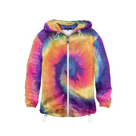 Детская ветровка 3D с принтом TIE-DYE MULTICOLOR в Тюмени, 100% полиэстер | подол и капюшон оформлены резинкой с фиксаторами, по бокам два кармана без застежек, один потайной карман на груди | dye | multicolor | tie | trend | акварель | брызги | градиент | дай | колор | краски | красочная | мульти | потёки | пятна | радуга | радужная | тай | тайдай | текстура | тренд | хиппи