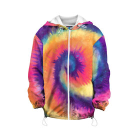 Детская куртка 3D с принтом TIE-DYE MULTICOLOR в Тюмени, 100% полиэстер | застежка — молния, подол и капюшон оформлены резинкой с фиксаторами, по бокам — два кармана без застежек, один потайной карман на груди, плотность верхнего слоя — 90 г/м2; плотность флисового подклада — 260 г/м2 | dye | multicolor | tie | trend | акварель | брызги | градиент | дай | колор | краски | красочная | мульти | потёки | пятна | радуга | радужная | тай | тайдай | текстура | тренд | хиппи