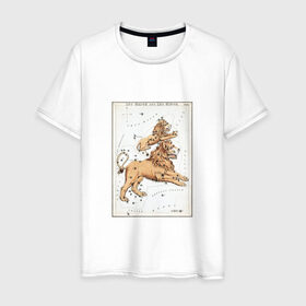 Мужская футболка хлопок с принтом Leo в Тюмени, 100% хлопок | прямой крой, круглый вырез горловины, длина до линии бедер, слегка спущенное плечо. | art | beast | constellations | leo | print | stars | vintage | zodiac | арт | винтаж | звезды | зверь | знак зодиака | зодиак | лев | созвездия