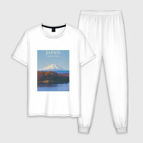 Мужская пижама хлопок с принтом Japan в Тюмени, 100% хлопок | брюки и футболка прямого кроя, без карманов, на брюках мягкая резинка на поясе и по низу штанин
 | fuji | mount | poster | travel | гора | постер | путешествия | фудзи | фудзияма | япония