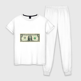 Женская пижама хлопок с принтом One dollar в Тюмени, 100% хлопок | брюки и футболка прямого кроя, без карманов, на брюках мягкая резинка на поясе и по низу штанин | bill | dollar | one | богатство | деньги | доллары | монеты | один | сша