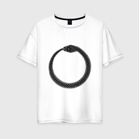 Женская футболка хлопок Oversize с принтом Уроборос в Тюмени, 100% хлопок | свободный крой, круглый ворот, спущенный рукав, длина до линии бедер
 | circle | drawing | greek | ouroboros | snake | transparent | греческий | змея | круг | прозрачный | рисунок | уроборос