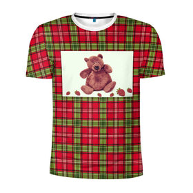 Мужская футболка 3D спортивная с принтом мишка,шотландский фон.шотланди в Тюмени, 100% полиэстер с улучшенными характеристиками | приталенный силуэт, круглая горловина, широкие плечи, сужается к линии бедра | Тематика изображения на принте: животные | мишка | шотландский фон.шотландия