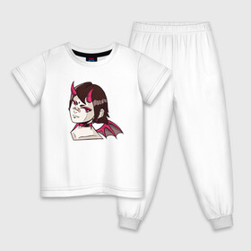 Детская пижама хлопок с принтом Девочка демон в Тюмени, 100% хлопок |  брюки и футболка прямого кроя, без карманов, на брюках мягкая резинка на поясе и по низу штанин
 | cartoon | cat | cute | girls | japan | japanese | kawaii | kitty | manga | tsundere | waifu | yandere | аниме | анимэ | вайфу | дандере | девочка | девушка | демон | кавайная | котик | манга | мультик | мультики | рога | цундере | яндере | япон