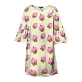 Детское платье 3D с принтом Кексы в Тюмени, 100% полиэстер | прямой силуэт, чуть расширенный к низу. Круглая горловина, на рукавах — воланы | арт | выпечка | еда | кекс | кексик | кексы | рисунок | розовый | салатовый