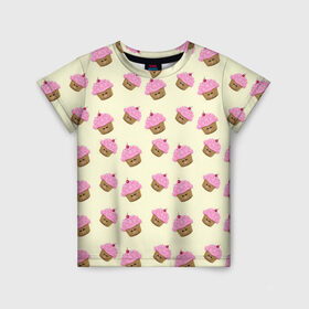 Детская футболка 3D с принтом Кексы в Тюмени, 100% гипоаллергенный полиэфир | прямой крой, круглый вырез горловины, длина до линии бедер, чуть спущенное плечо, ткань немного тянется | арт | выпечка | еда | кекс | кексик | кексы | рисунок | розовый | салатовый