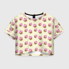 Женская футболка Crop-top 3D с принтом Кексы в Тюмени, 100% полиэстер | круглая горловина, длина футболки до линии талии, рукава с отворотами | арт | выпечка | еда | кекс | кексик | кексы | рисунок | розовый | салатовый