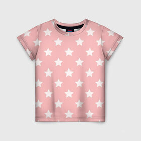 Детская футболка 3D с принтом Звёзды в Тюмени, 100% гипоаллергенный полиэфир | прямой крой, круглый вырез горловины, длина до линии бедер, чуть спущенное плечо, ткань немного тянется | арт | белый | звезда | звездопад | звёзды | рисунок | розовый