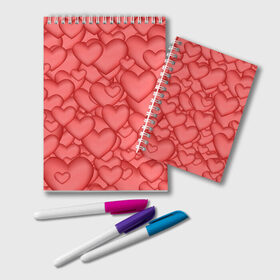 Блокнот с принтом Сердечки в Тюмени, 100% бумага | 48 листов, плотность листов — 60 г/м2, плотность картонной обложки — 250 г/м2. Листы скреплены удобной пружинной спиралью. Цвет линий — светло-серый
 | love | любовь | сердечки | сердце