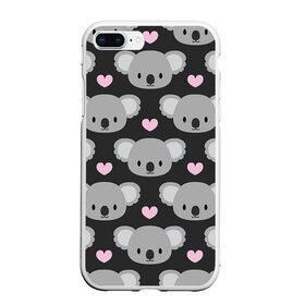 Чехол для iPhone 7Plus/8 Plus матовый с принтом Мордочки коал в Тюмени, Силикон | Область печати: задняя сторона чехла, без боковых панелей | арт | коал | коала | коалы | любовь | медведь | медвежонок | мордочка | мордочки | рисунок | сердечки | сердце | серый | тёмный | чёрный