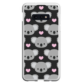 Чехол для Samsung S10E с принтом Мордочки коал в Тюмени, Силикон | Область печати: задняя сторона чехла, без боковых панелей | арт | коал | коала | коалы | любовь | медведь | медвежонок | мордочка | мордочки | рисунок | сердечки | сердце | серый | тёмный | чёрный